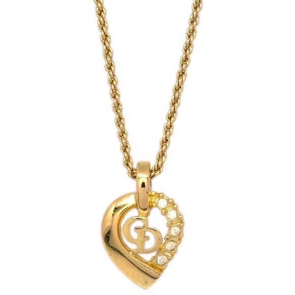 Christian Dior Necklace Pendant Gold Rhinestone - Picture 1 of 4